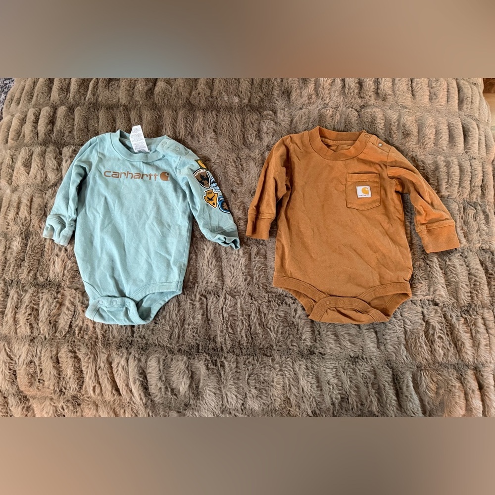 Carhartt Baby Bodysuit Set, lot of 2, size 3M, long-sleeves, snaps, EUC